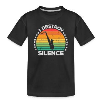 Destroy Silence Holzblassaxophon Saxophonist - Kinder Premium Bio T-Shirt - Schwarz - Vorne