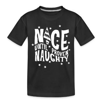 Père Noël drôle disant gentil jusqu’à preuve du contraire - T-shirt bio Premium Enfant - noir - Devant