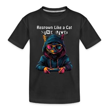 Respawn Like a Cat - Nine Lives Gamer Cat Design - Kids' Premium Organic T-Shirt - black - Front