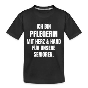 Pflegerin mit Herz und Hand für unsere Senioren. - Kinder Premium Bio T-Shirt - Schwarz - Vorne