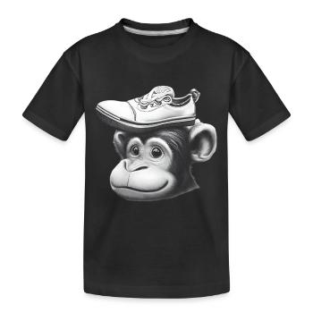 Affe mit Schuh-Hut - Kinder Premium Bio T-Shirt - Schwarz - Vorne
