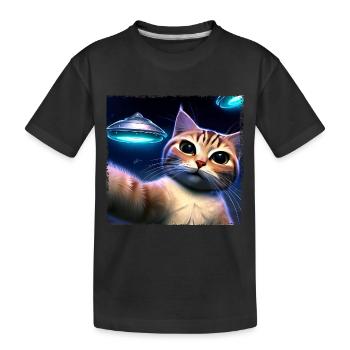Selfie de chat avec OVNI - T-shirt bio Premium Enfant - noir - Devant