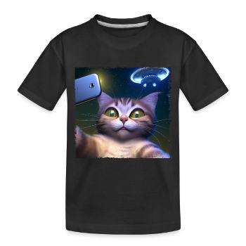 Selfie de chat avec OVNI - T-shirt bio Premium Enfant - noir - Devant