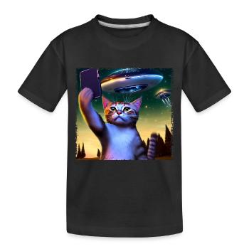 Selfie de chat avec OVNI - T-shirt bio Premium Enfant - noir - Devant