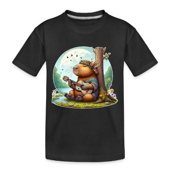 Capybara Guitar Hippie Peace - Kids' Premium Organic T-Shirt - black - Front