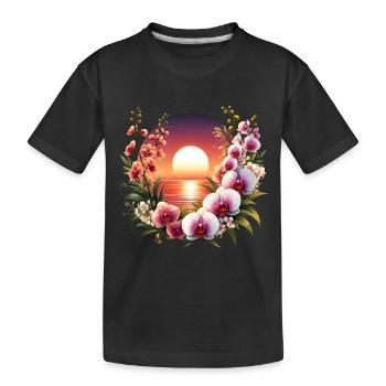 Orchideen-Sonnenuntergang - Kinder Premium Bio T-Shirt - Schwarz - Vorne