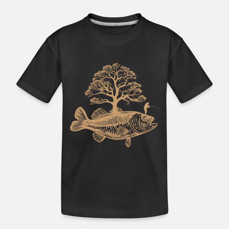 Fisch wächst Baum – Angler Design - Kinder Premium Bio T-Shirt - Schwarz