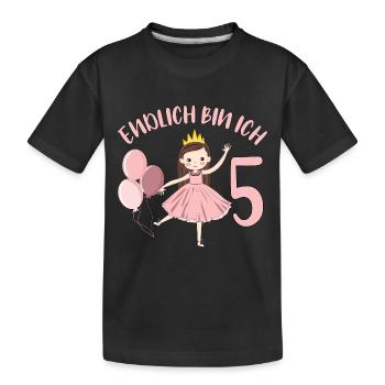 Chemise d’anniversaire princesse enfin 5 ans fille - T-shirt bio Premium Enfant - noir - Devant