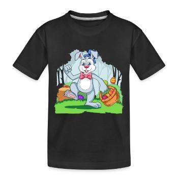 Lapin de Pâques avec panier d’oeufs coloré - T-shirt bio Premium Enfant - noir - Devant