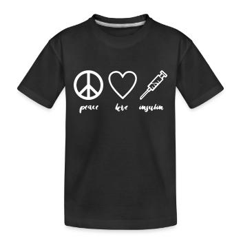 Diabetes Peace Love Insulin - Kids' Premium Organic T-Shirt - black - Front