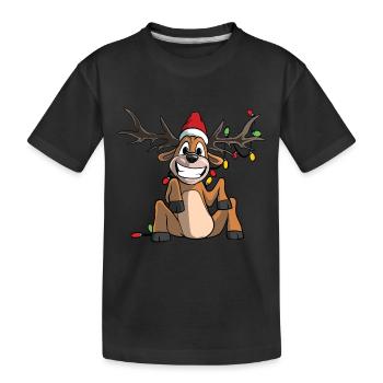 Rennes drôles avec des guirlandes lumineuses de Noël - T-shirt bio Premium Enfant - noir - Devant