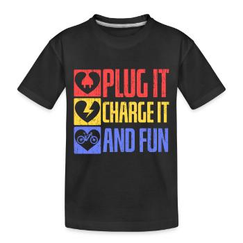 Plug in, charge and have fun electric bike - Kids' Premium Organic T-Shirt - black - Front