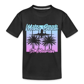 Plane landings at Maho Beach - Kids' Premium Organic T-Shirt - black - Front