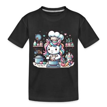 Kulinarisches Einhorn Magische Abenteuer Koch - Kinder Premium Bio T-Shirt - Schwarz - Vorne