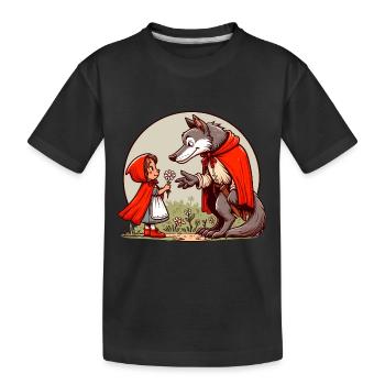Rotkäppchen Märchen Wolf Niedlich Märchenfigur - Kinder Premium Bio T-Shirt - Schwarz - Vorne
