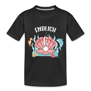 Seashell Birthday Motif Finally 6 Years Girl - Kids' Premium Organic T-Shirt - black - Front
