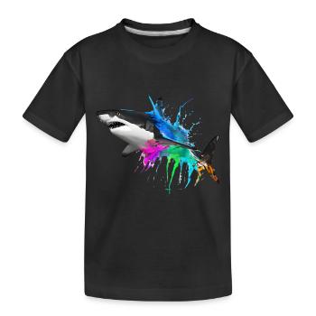 Farbenfroher Hai - Kinder Premium Bio T-Shirt - Schwarz - Vorne