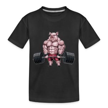 Schwein Gewichtheben Fitness-Studio - Kinder Premium Bio T-Shirt - Schwarz - Vorne