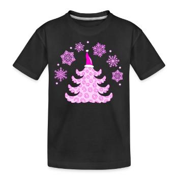 Fir tree in leopard print with Santa hat - Kids' Premium Organic T-Shirt - black - Front