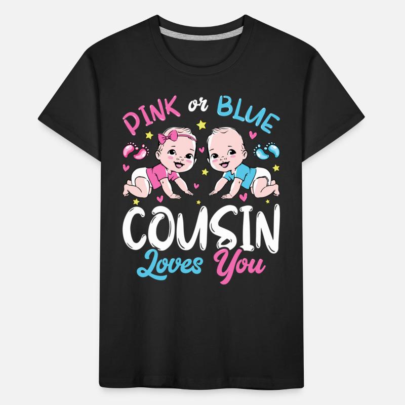 Rosa oder blauer Cousin liebt Ihr Baby Geschlecht Enthüllung Kinder Premium Bio T-Shirt