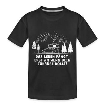 Zuhause Rollt Dachzelt Camping Dachzelten Outdoor - Kinder Premium Bio T-Shirt - Schwarz - Vorne