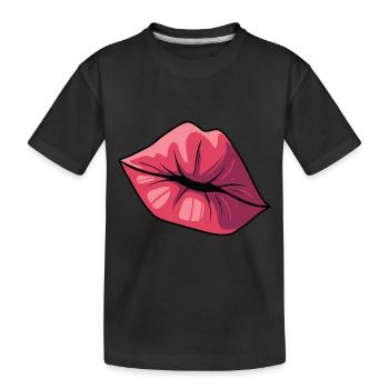 Liebe Küssen verliebt Kussmund Love - Kinder Premium Bio T-Shirt - Schwarz - Vorne