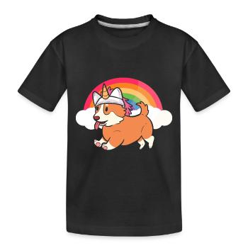 Corgi Einhorn - Kinder Premium Bio T-Shirt - Schwarz - Vorne