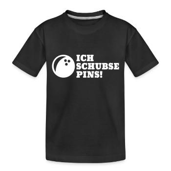 Ich schubse Pins - Spruch Bowling Geschenk - Kinder Premium Bio T-Shirt - Schwarz - Vorne