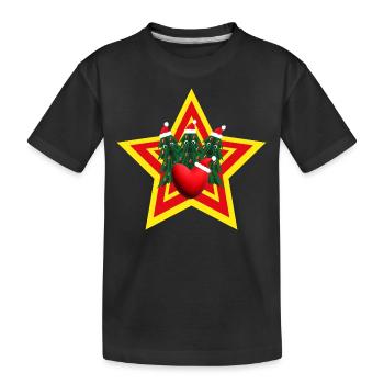 Herz mit Weihnachtsmütze und glücklichen Tannen. - Kinder Premium Bio T-Shirt - Schwarz - Vorne