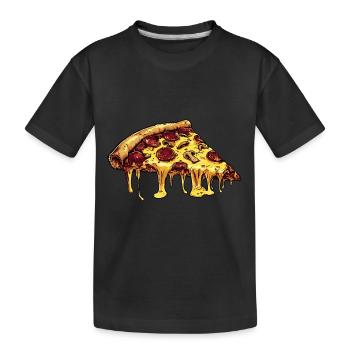 Pizza dessin animé avec du salami, des champignons et beaucoup de fromage - T-shirt bio Premium Enfant - noir - Devant