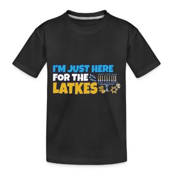 Costume juif Je suis juste là pour les latkes heureux - T-shirt bio Premium Enfant - noir - Devant