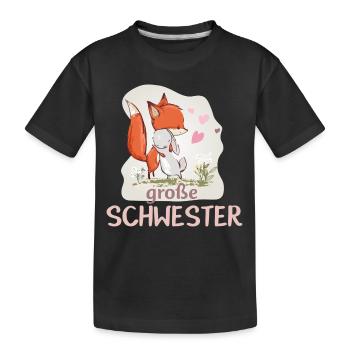 große Schwester Einhorn Fuchs Hase Umarmung - Kinder Premium Bio T-Shirt - Schwarz - Vorne
