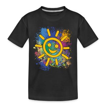 Soleil souriant sur des éclaboussures colorées de couleur - T-shirt bio Premium Enfant - noir - Devant