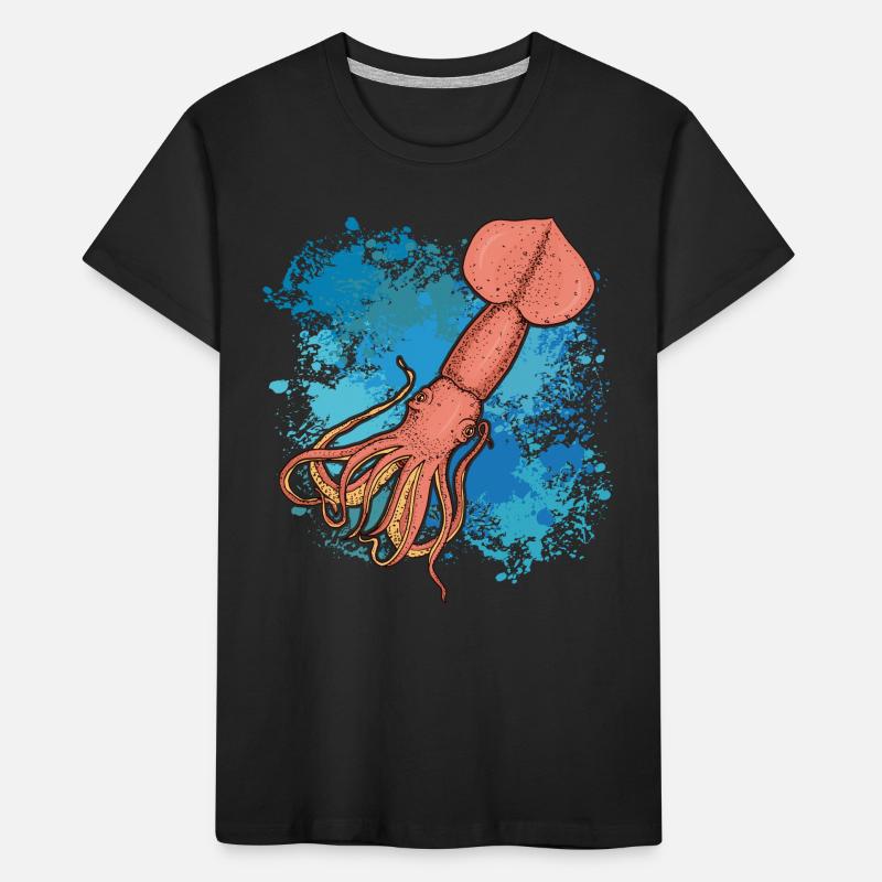 Calmar Calmar géant sur des éclaboussures colorées de couleur T-shirt bio Premium Enfant