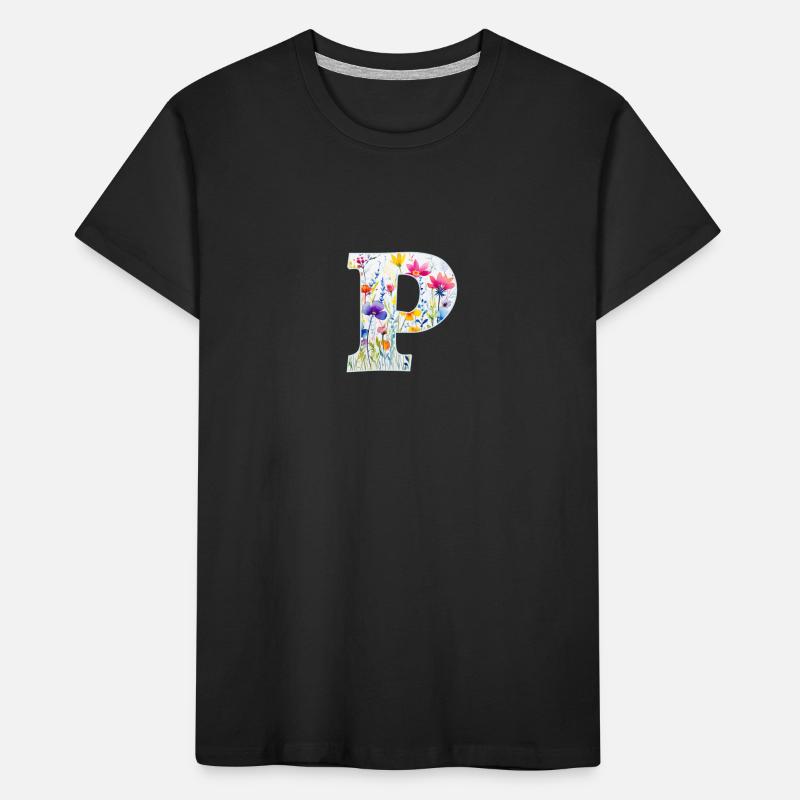 Letter P, Monogram, Floral Pattern Kids' Premium Organic T-Shirt