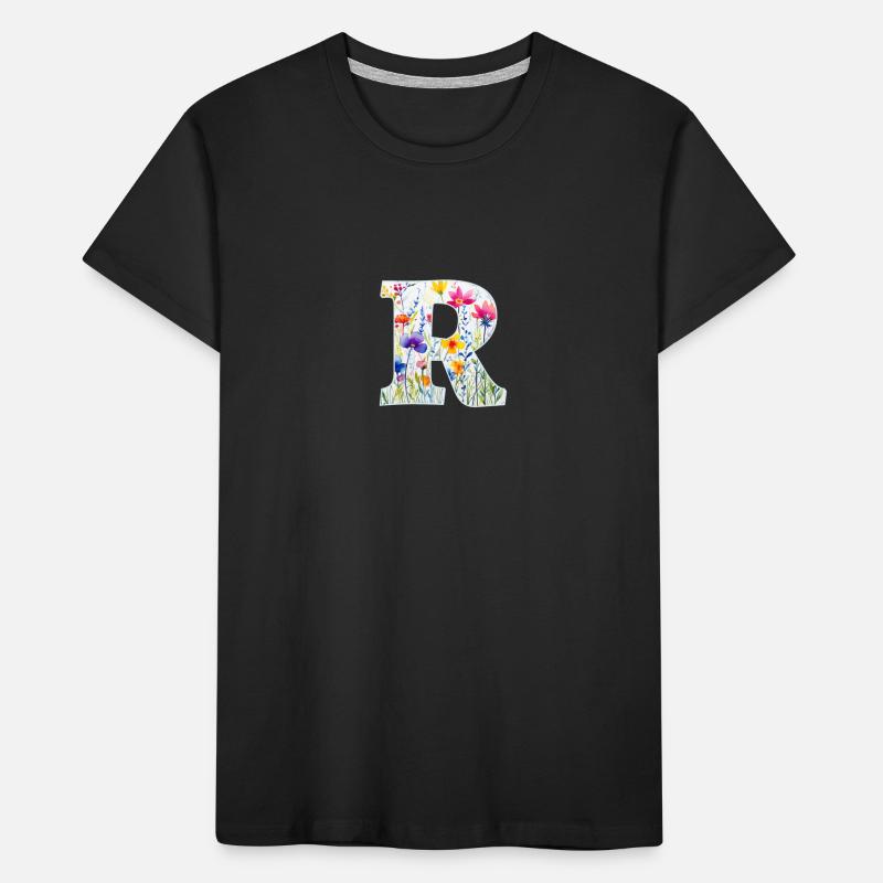 Letter R, Monogram, Floral Pattern Kids' Premium Organic T-Shirt