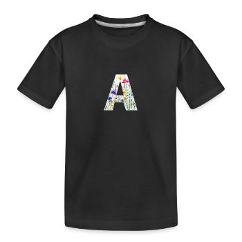 Letter A, Monogram, Floral Pattern - Kids' Premium Organic T-Shirt - black - Front