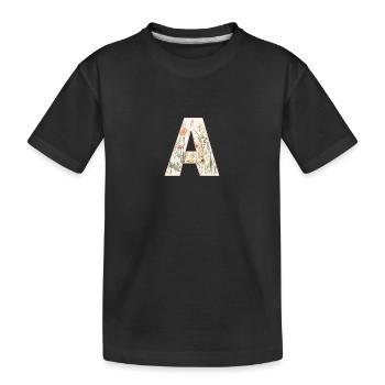 Letter A, Monogram, Floral Pattern - Kids' Premium Organic T-Shirt - black - Front
