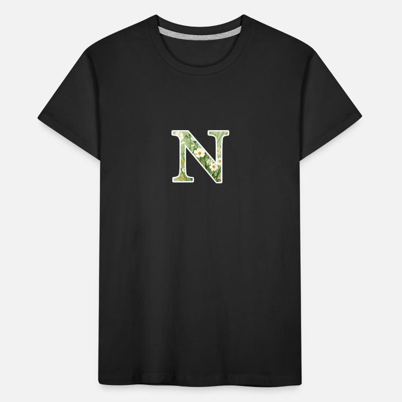 Letter N, Monogram, Floral Pattern Kids' Premium Organic T-Shirt