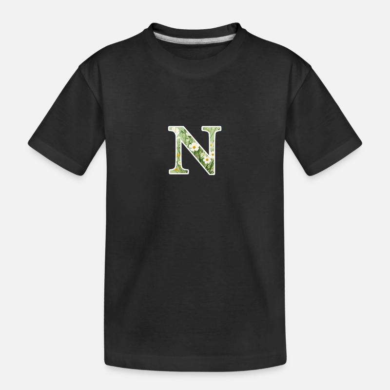 Buchstabe N, Monogramm, Blumenmuster - Kinder Premium Bio T-Shirt - Schwarz