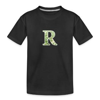 Letter R, Monogram, Floral Pattern - Kids' Premium Organic T-Shirt - black - Front