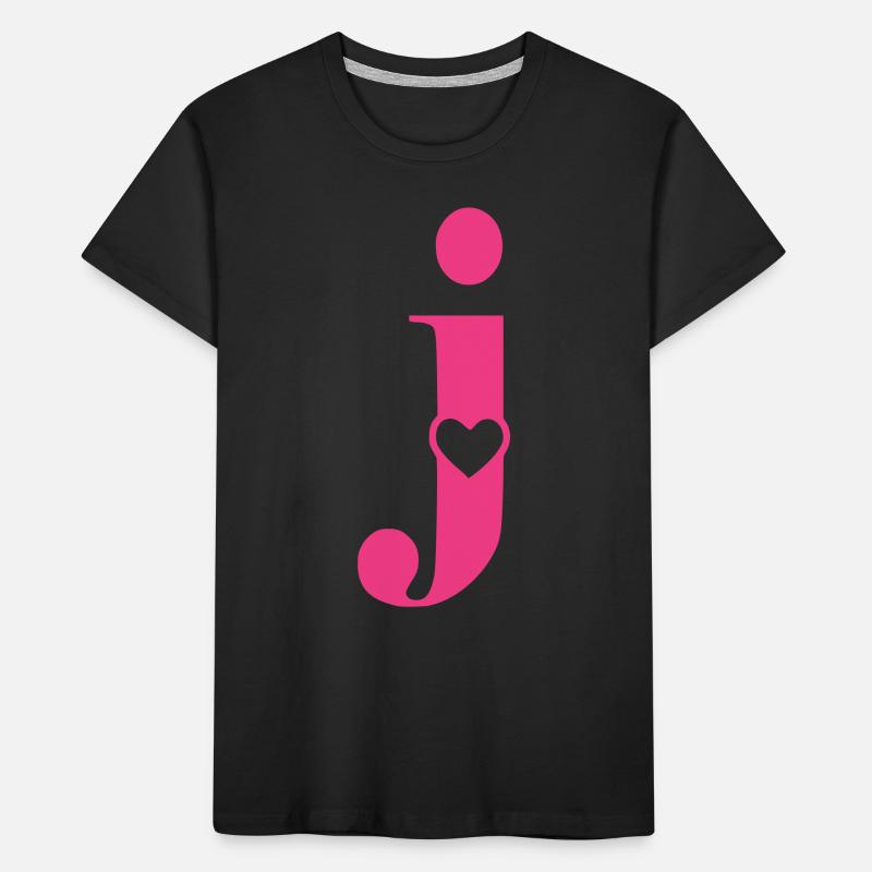 Buchstabe j Anfangsbuchstabe mit Herz Kinder Premium Bio T-Shirt