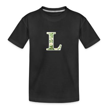 Letter L, Monogram, Floral Pattern - Kids' Premium Organic T-Shirt - black - Front
