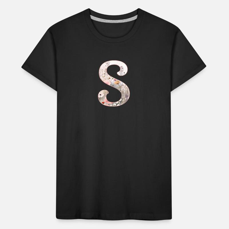 Personalizable Monogram S Floral Pattern Kids' Premium Organic T-Shirt