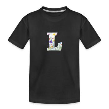 Letter L, Monogram, Floral Pattern - Kids' Premium Organic T-Shirt - black - Front