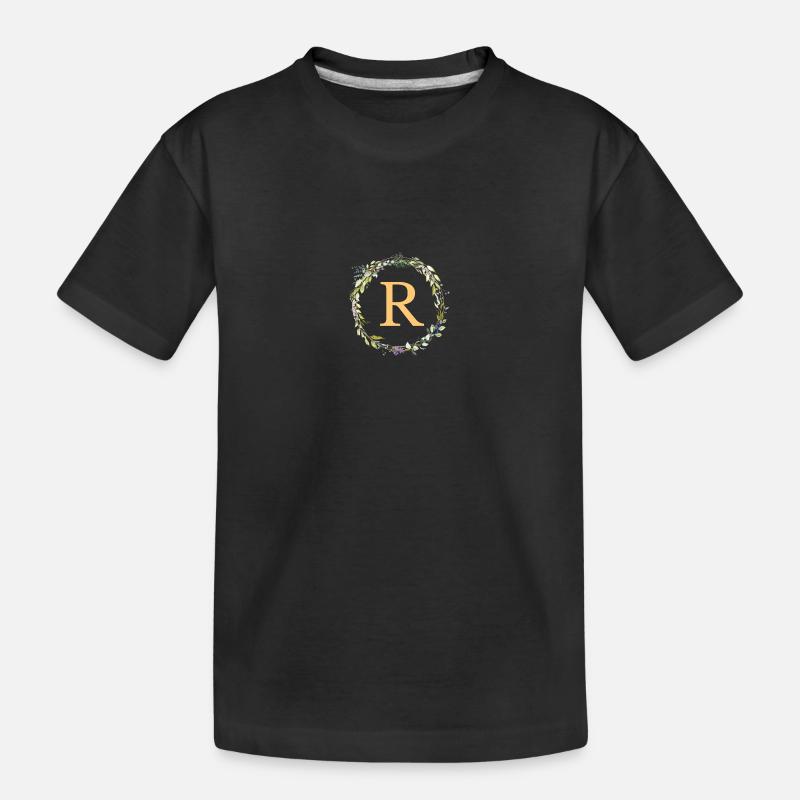 R Monogramm Eukalyptus-Kranz - Kinder Premium Bio T-Shirt - Schwarz