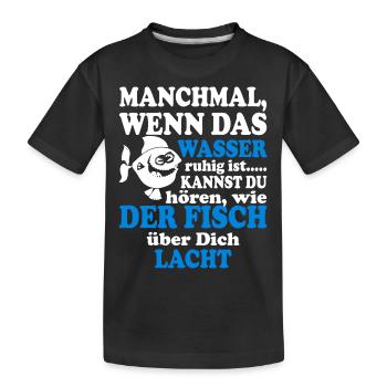 Angeln Fisch lacht - Kinder Premium Bio T-Shirt - Schwarz - Vorne
