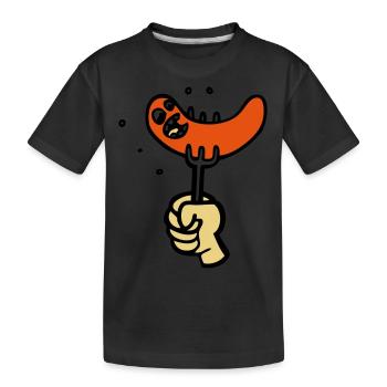 funny BBQ cartoon sausage drawing party - Kids' Premium Organic T-Shirt - black - Front