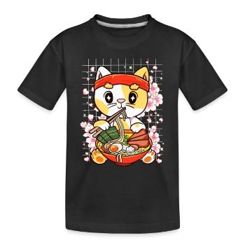 Kätzchen essen Ramen Kawaii Anime - Kinder Premium Bio T-Shirt - Schwarz - Vorne