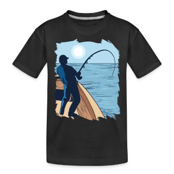 Fischer Fischen Fisch Mond Nacht Fischer Fischen F - Kinder Premium Bio T-Shirt - Schwarz - Vorne